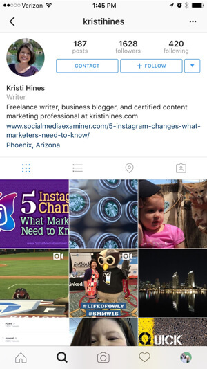 instagram üzleti profil példa