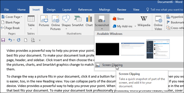 Hogyan készítsen képernyőképet az Office-ban és helyezze be egy dokumentumba