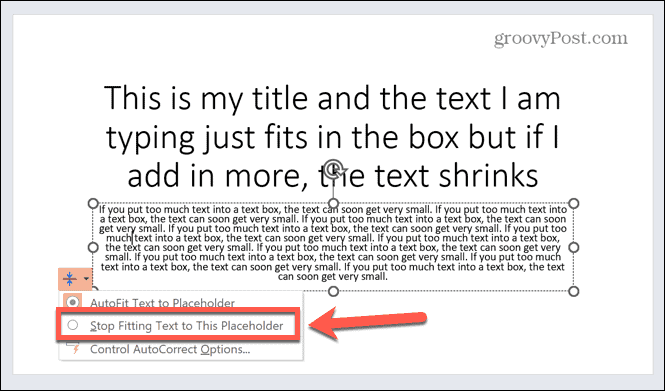 powerpoint leállítja a szöveg helyőrzőhöz illesztését