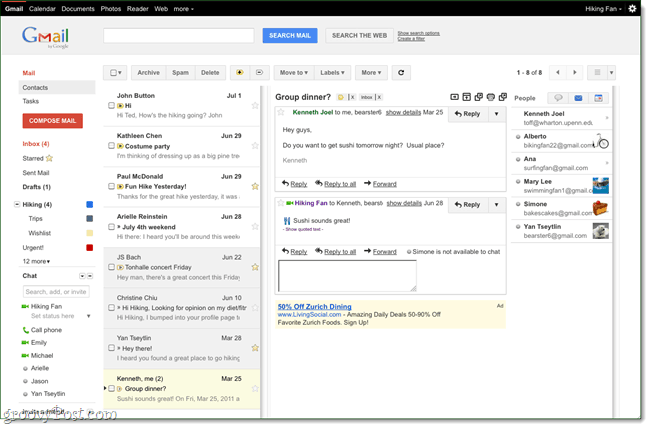 Gmail Labs: Új olvasóablak, akárcsak az Outlook