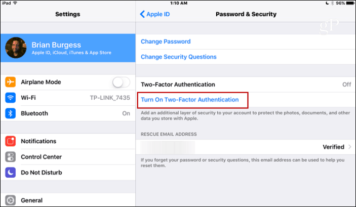 Kétfaktoros hitelesítés engedélyezése az Apple ID-hez
