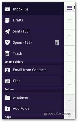 Yahoo Mail Android menü