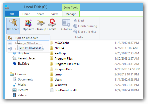 BitLocker File Explorer szalag