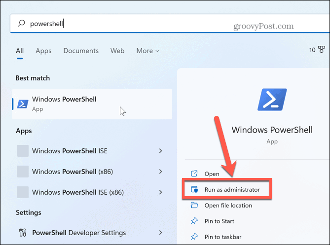 Windows 11 rendszergazdaként futtassa a powershell-t