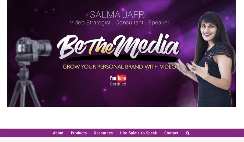 képernyőkép szalma jafri weboldaláról, megjegyezve, hogy ő legyen a média márka