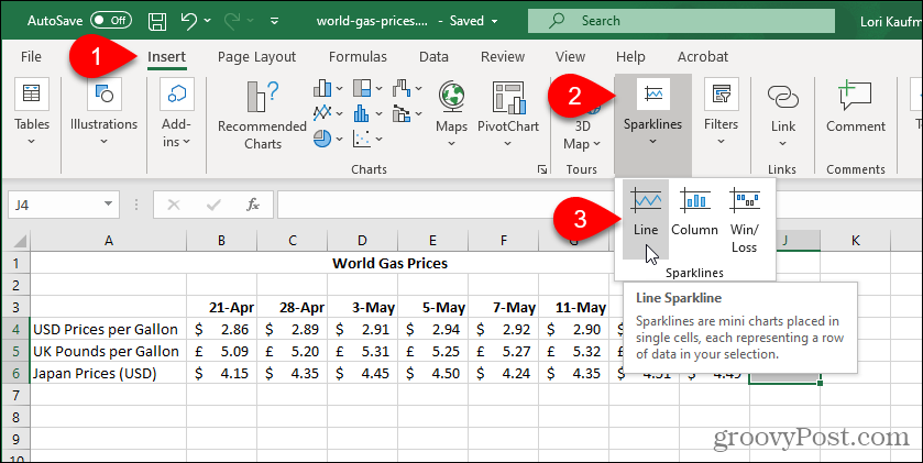 Válassza az Excel Sparkline Type lehetőséget