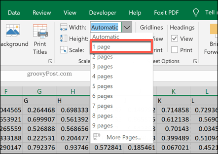 Oldal nyomtatási méretarány opciók az Excel programban
