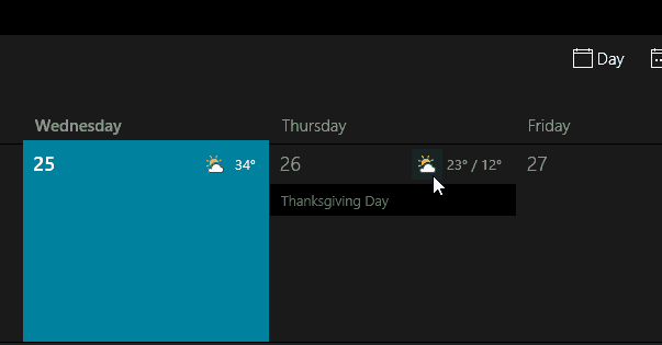 Időjárás ikonok Windows 10 naptár