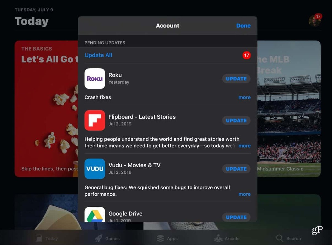 Az alkalmazások keresése és kézi frissítése az iOS 13 rendszeren az App Store-ban