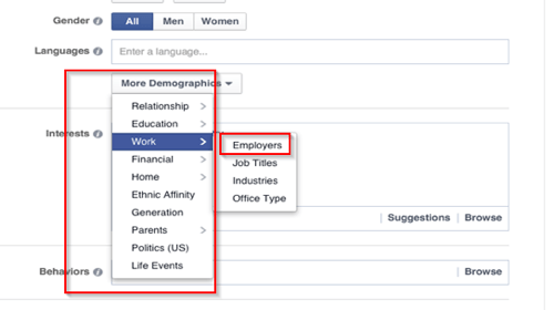 facebook hirdetés munkahelyi célzási lehetőségek