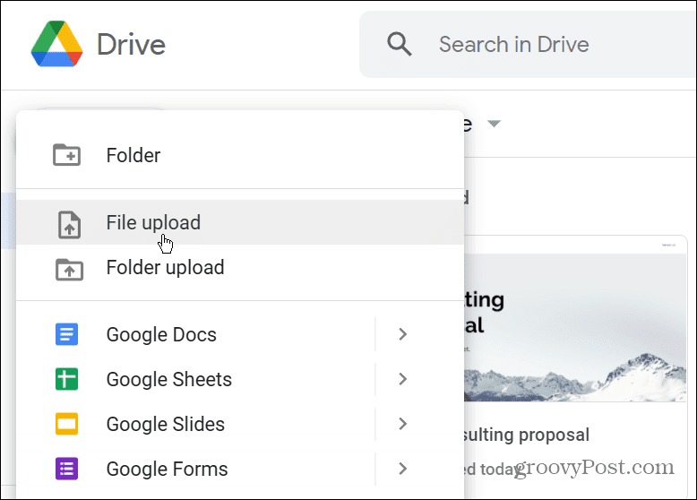 Google Drive-fájl feltöltése