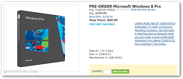 Vásároljon Windows 8 Pro-t 40 dollárért az Amazon-tól (DVD-ROM, 69,99 USD plusz 30 USD Amazon-hitel)