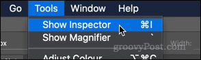 Megjeleníti az Inspector lehetőséget a macOS Preview alkalmazásban