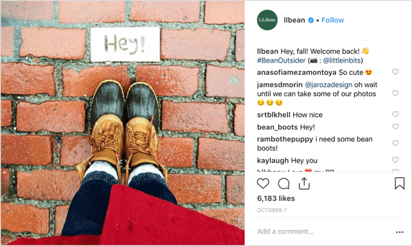 Őszi időjárás, divat és szűrők L. L. Bean Instagramjáról.