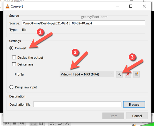 Konverziós beállítások megadása VLC-ben Windows rendszeren