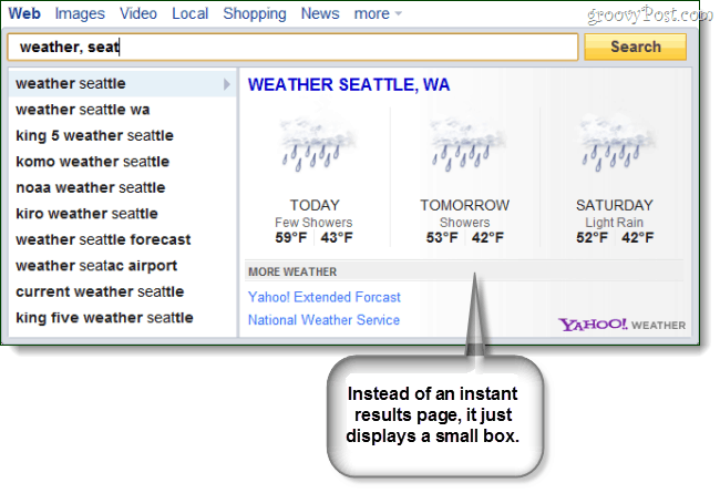 Yahoo Search Direct időjárásra