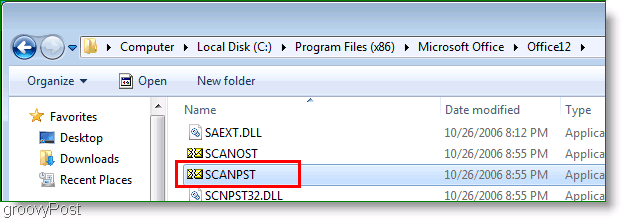 Képernyőkép - Outlook 2007 ScanPST
