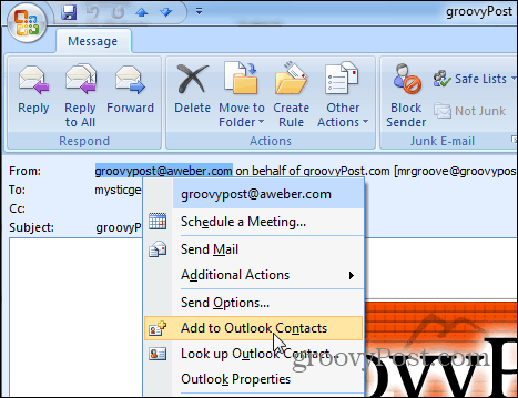 Hozzáadás a névjegyekhez Az Outlook 2007