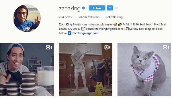 Bár kezdetben az Instagram-ot használta a Vine-ék újrapostolásához, Zach hamarosan elkezdett eredeti Instagram-tartalmakat létrehozni.