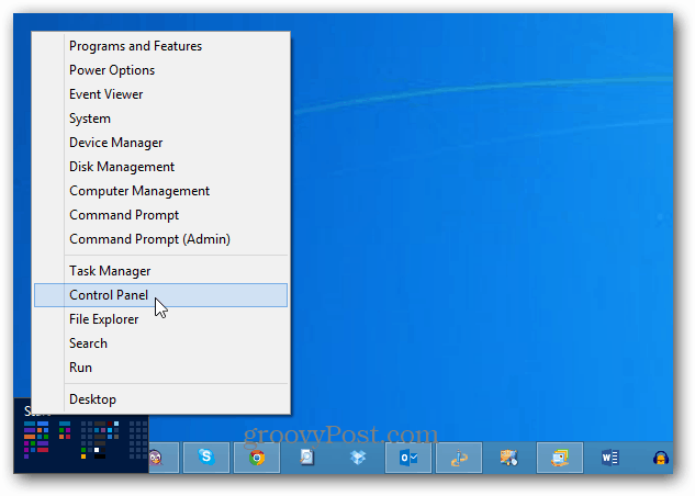 Vezérlőpult Windows 8 Power Menu