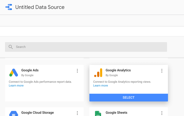 Használja a Google Data Stúdiót a Facebook-hirdetések elemzéséhez, 2. lépés: lehetőség a Google Analytics használatára adatforrásként