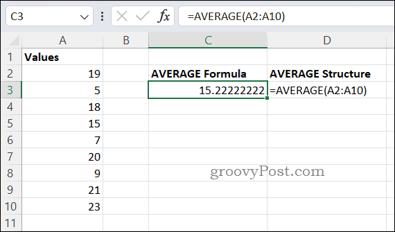 Példa ÁTLAG képlet Excelben