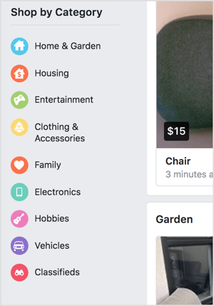 A Facebook Marketplace segítségével kategóriánként vásárolhat.