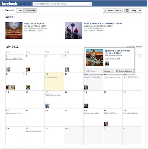 facebook eseménynaptár nézet