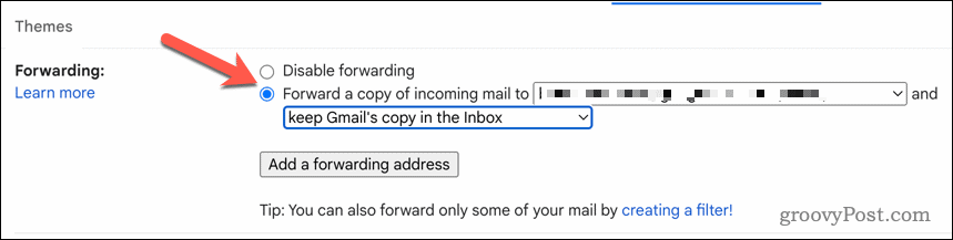 Engedélyezze a Gmail átirányítását