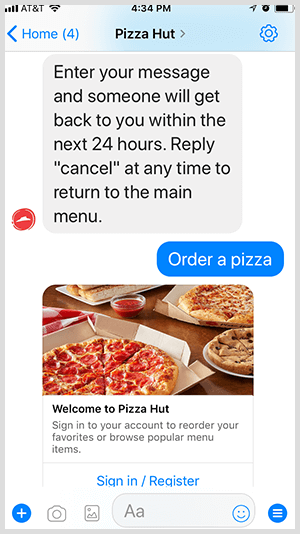 A Pizza Hut automatizálja a pizzarendelést a Messenger boton keresztül.
