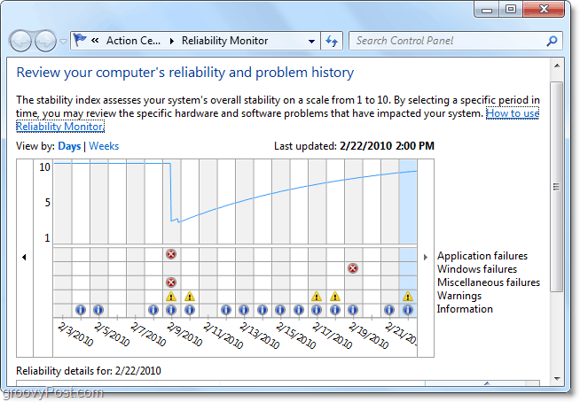 megtudhatja, hogy mikor kezdődik meg a Windows 7 rendszerben jelentkező probléma, a dátumok átnézésével