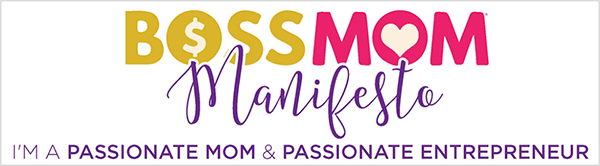 Ez egy képernyőkép a Dana Malstaff által készített Boss Mom Manifesto képéről. A cím a Boss Mom manifesztet írja, a szavak pedig sárga, rózsaszín és lila színnel jelennek meg. Egy dollárjel jelenik meg az O-ban a Főnök szóban. Egy szív jelenik meg az O-ban az Anya szóban. A kiírás szkript betűtípusban jelenik meg. A cím alatt lila színű szöveg szerepel, a „szenvedélyes anya és szenvedélyes vállalkozó vagyok” címszóval.