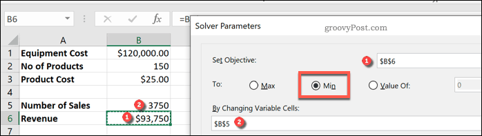 Az Excel Solver változóinak beállítása