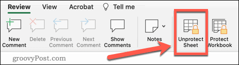 excel unprotect sheet