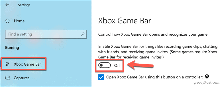 Az Xbox Game Bar letiltása a Windows 10 rendszerben