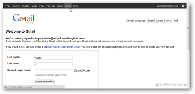 Google Fiók létrehozása a Gmail használata nélkül