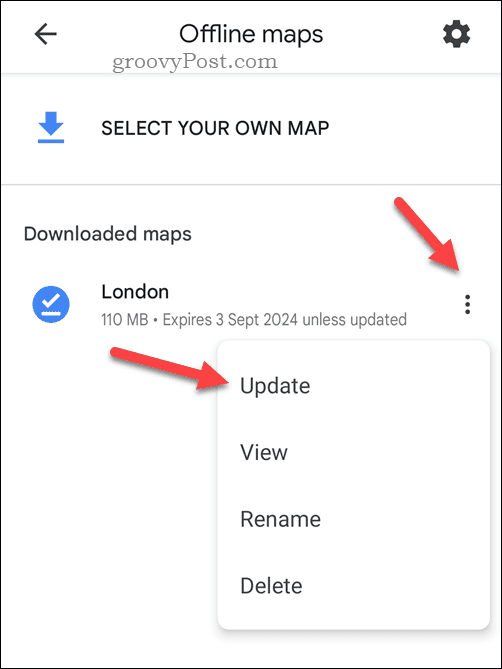 Offline Google Térkép-térkép frissítése