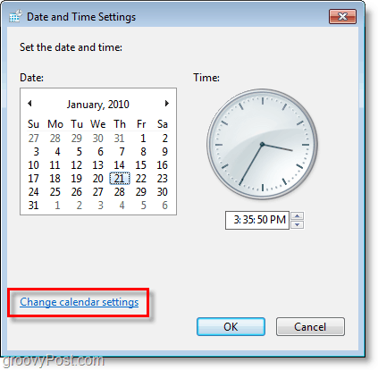 Windows 7 képernyőképe - változtassa meg a naptár beállításait