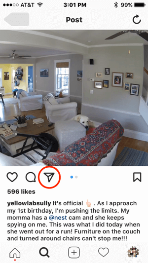 Ha a Nest kapcsolatba kíván lépni ezzel az Instagram-felhasználóval, hogy engedélyt kapjon a tartalmuk használatára, akkor a közvetlen üzenet ikonjára koppintva kezdeményezheti a kommunikációt.