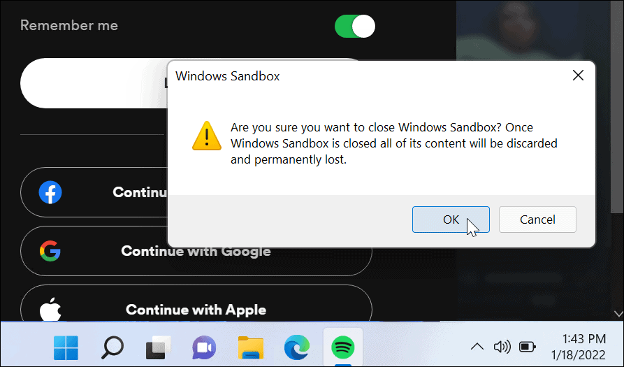 Ellenőrizze a Windows Sandbox leállítását