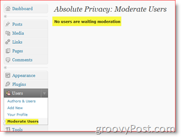 Abszolút adatvédelmi mérsékelt felhasználók - Privát WordPress Blog-bővítmény