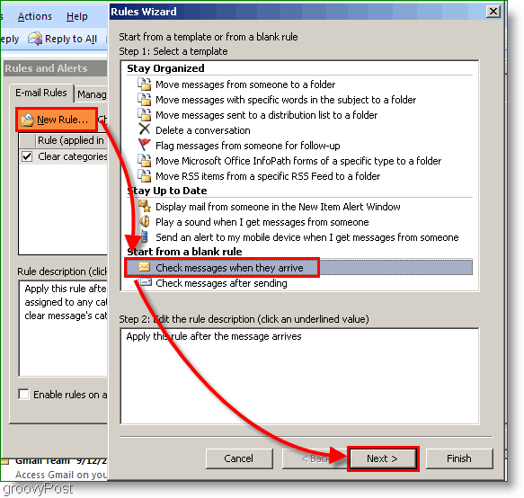Outlook 2007 - Az Outlook szabály létrehozása az e-mail érkezésekor