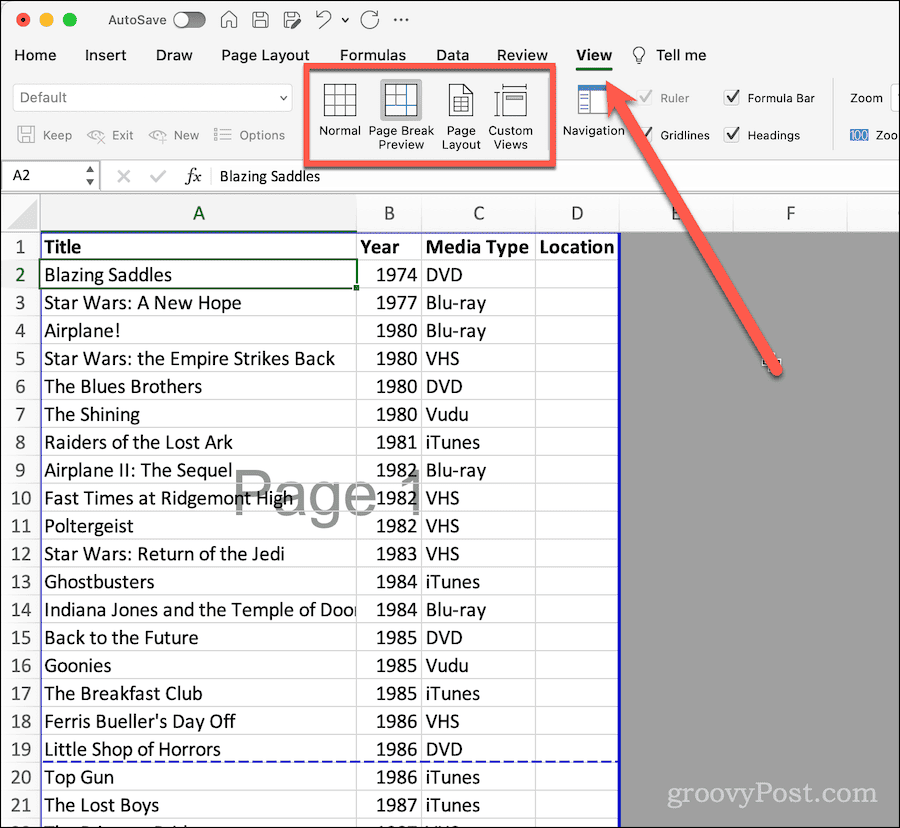Szalag megtekintése Excelben