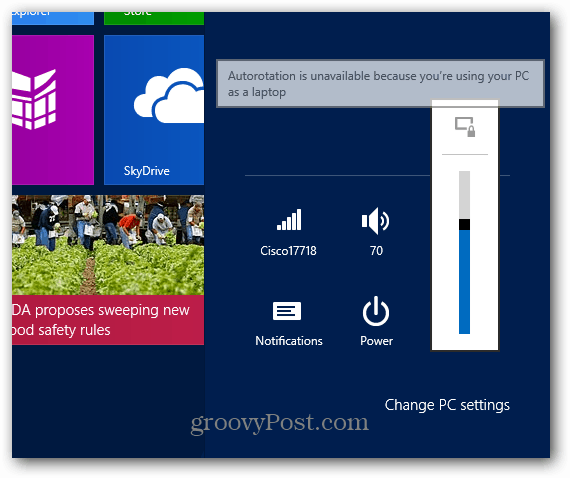 Hogyan zárolható a képernyő elforgatása a felületen a Windows RT segítségével