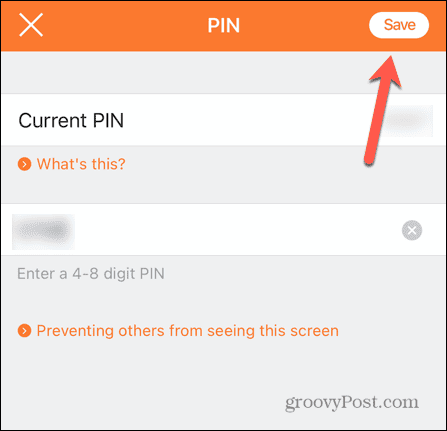 kapcsoló mobil PIN mentése