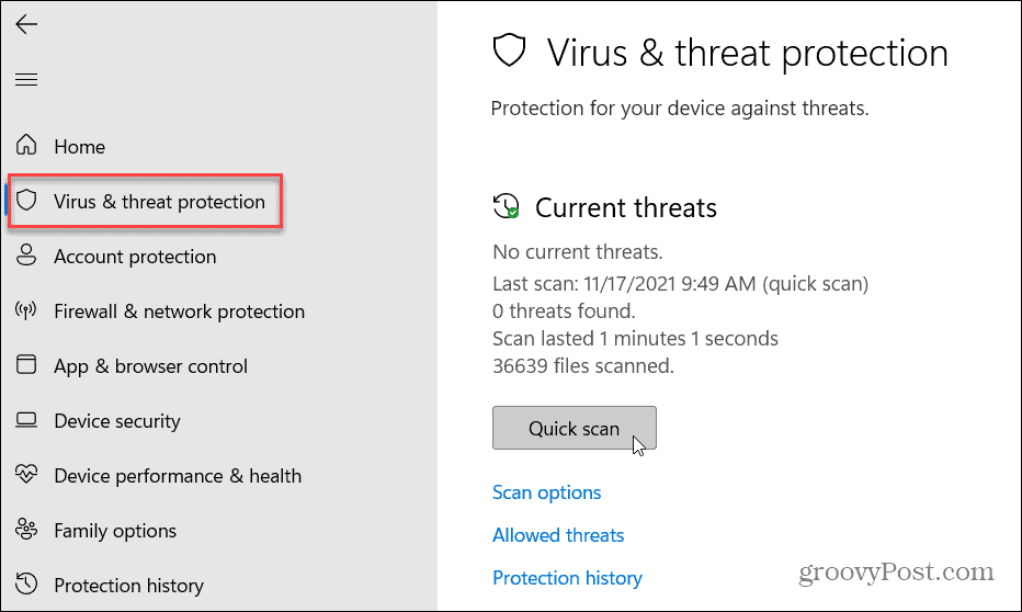Vírus- és fenyegetésvédelem Windows 11