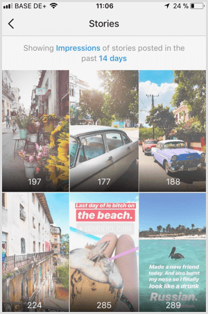 Tekintse meg az Instagram Stories Impressions adatait az Instagram Analytics szolgáltatásban.