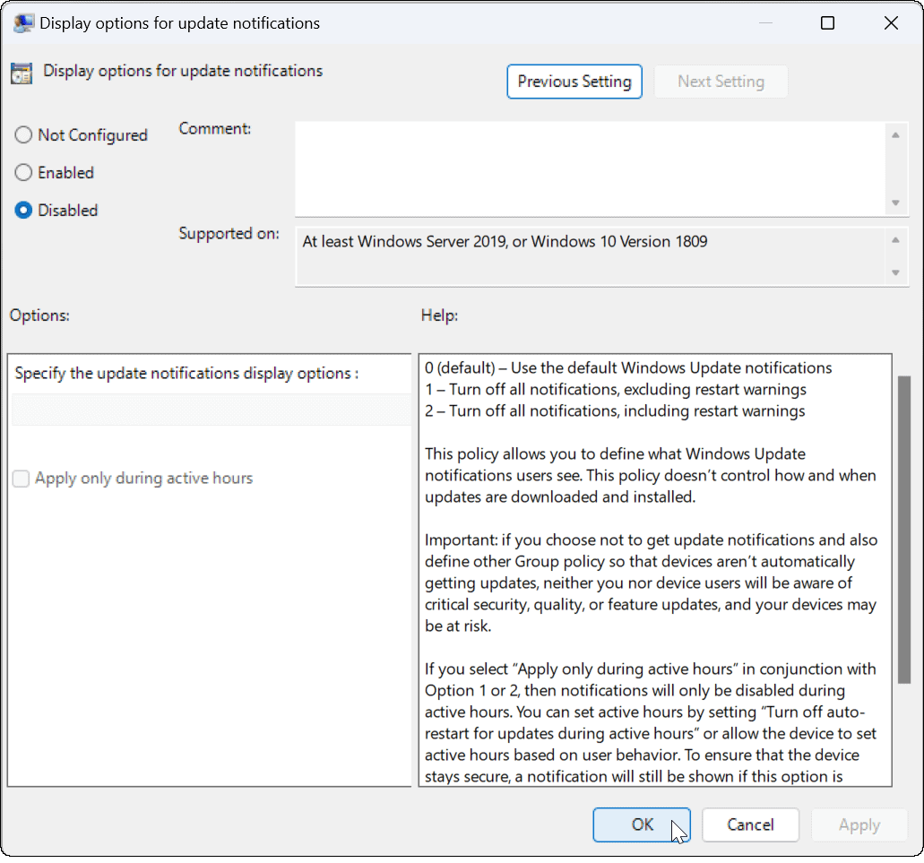 A frissítési értesítések letiltása a Windows 11 rendszeren