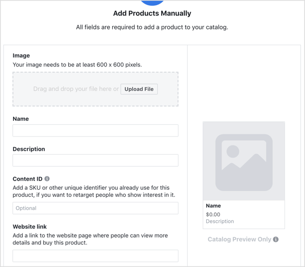 Adja meg az adatokat, ha egy terméket hozzá szeretne adni a Facebook katalógusához.