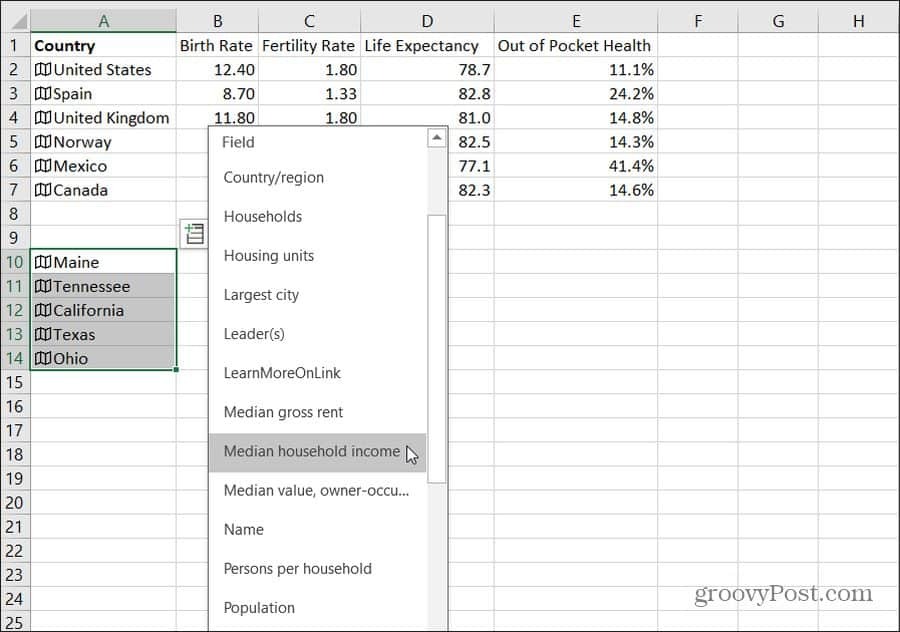 állami adatok importálása az Excelbe